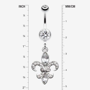 Detail View 1 of Classic Fleur de Lis Belly Ring-Clear Gem